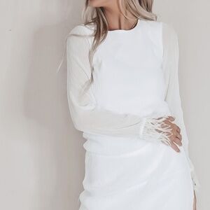 Cloud Ten Sheer sleeve White Feather Trim Blouse